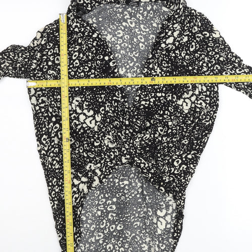 Zara Women Black Animal Print Wrap Blouse Size S Long Sleeve