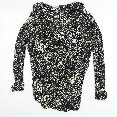 Zara Women Black Animal Print Wrap Blouse Size S Long Sleeve