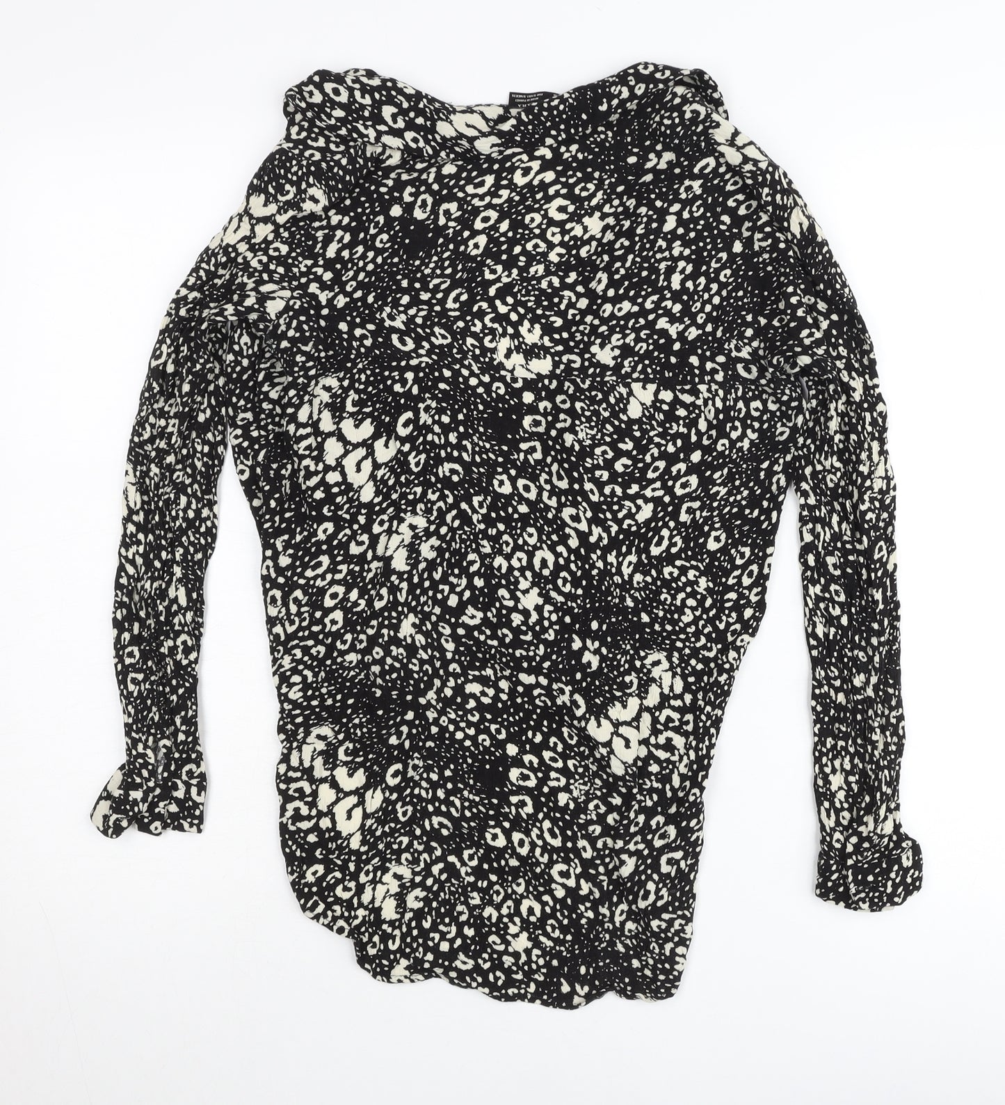 Zara Women Black Animal Print Wrap Blouse Size S Long Sleeve