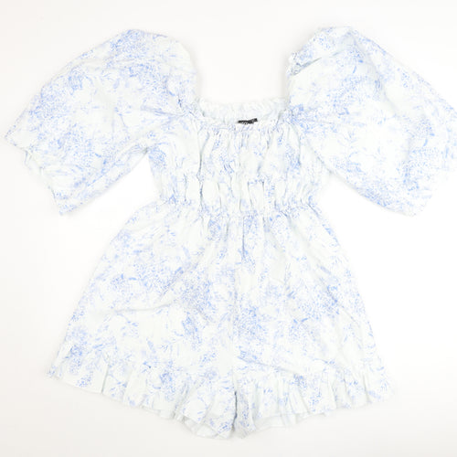 Boohoo Women’s White Floral Puff Sleeve Playsuit Size 12