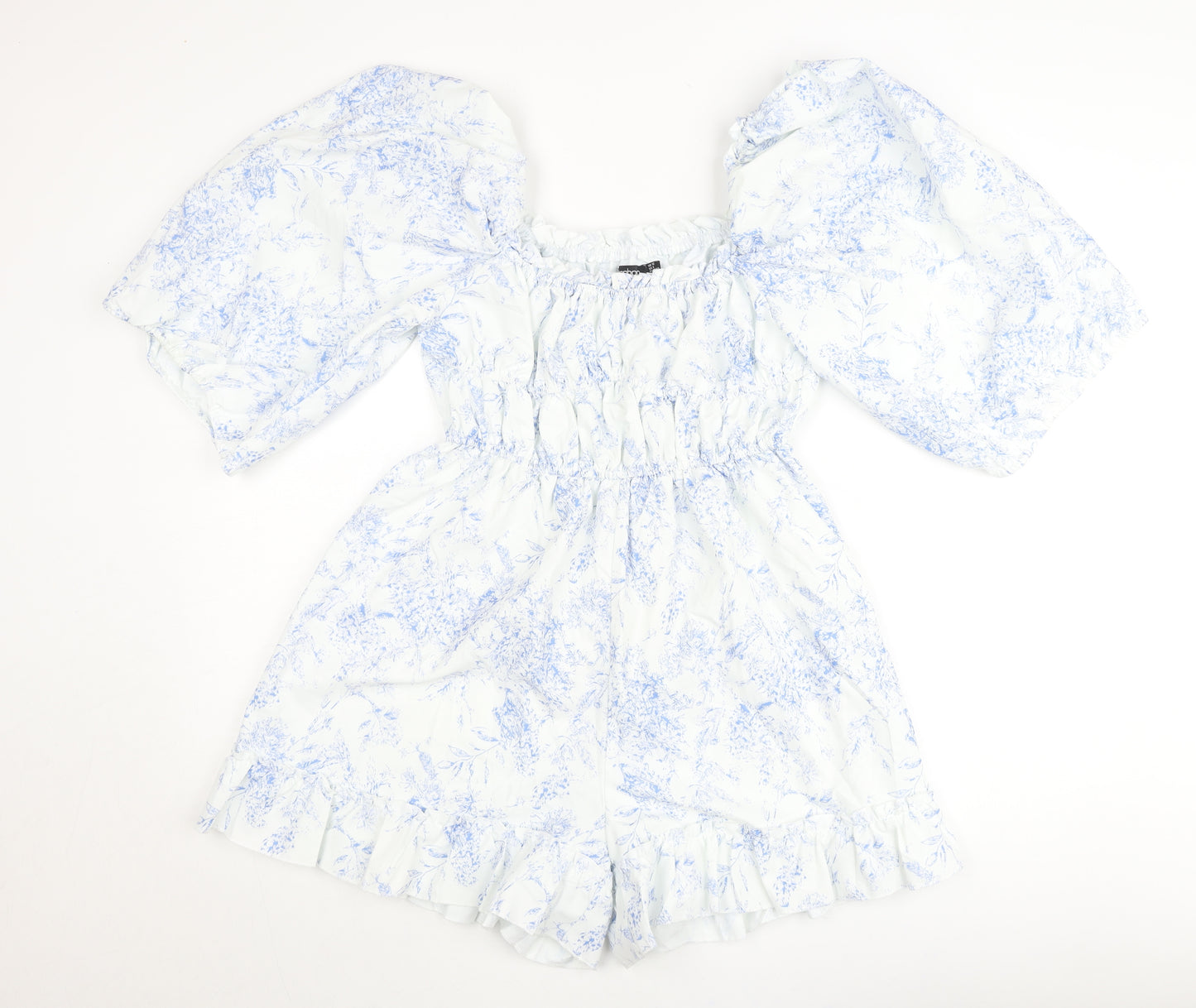 Boohoo Women’s White Floral Puff Sleeve Playsuit Size 12