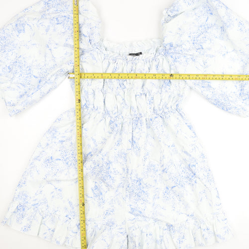 Boohoo Women’s White Floral Puff Sleeve Playsuit Size 12