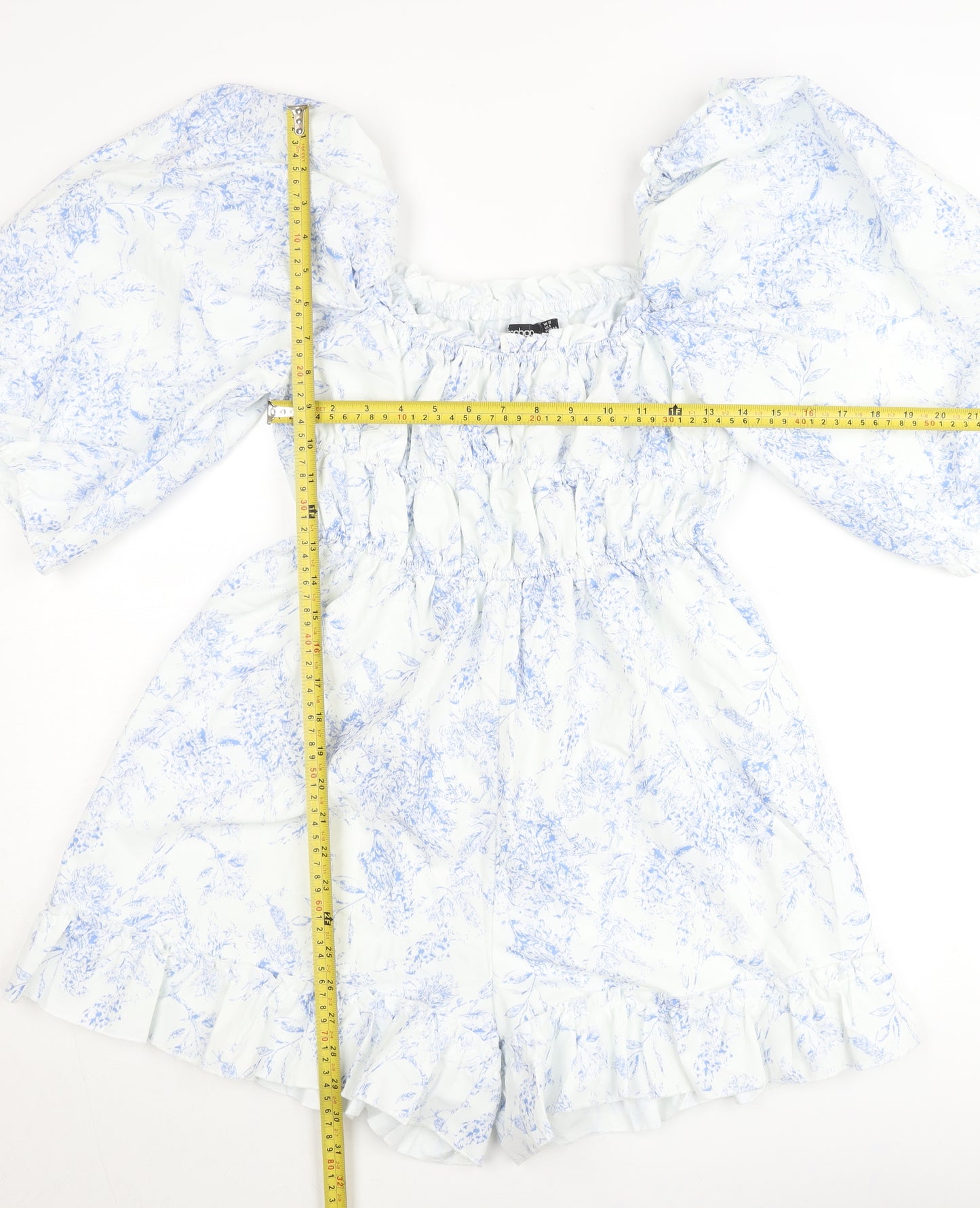 Boohoo Women’s White Floral Puff Sleeve Playsuit Size 12