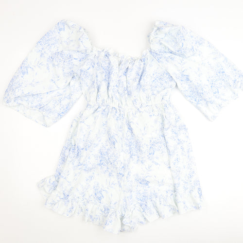 Boohoo Women’s White Floral Puff Sleeve Playsuit Size 12