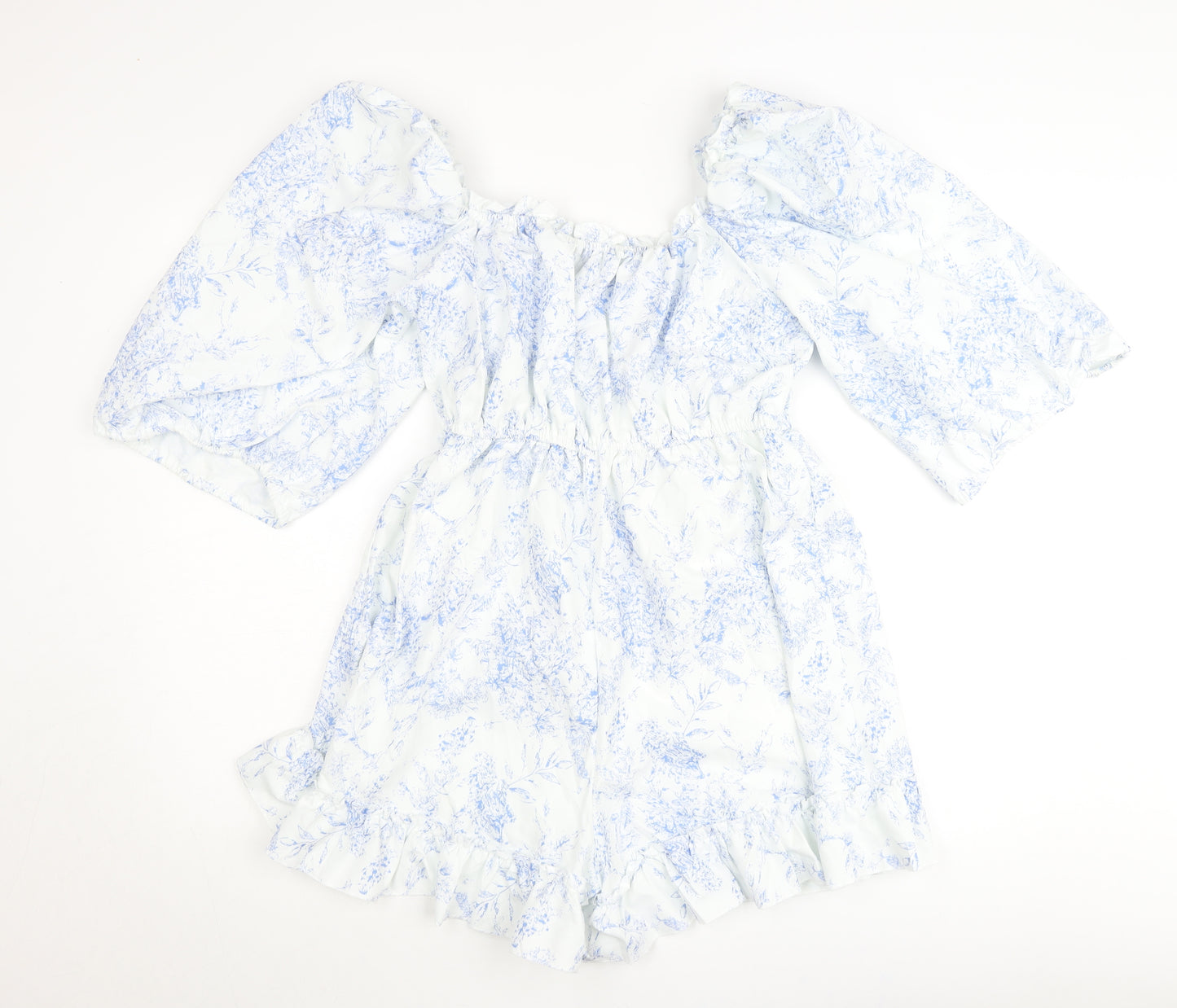 Boohoo Women’s White Floral Puff Sleeve Playsuit Size 12