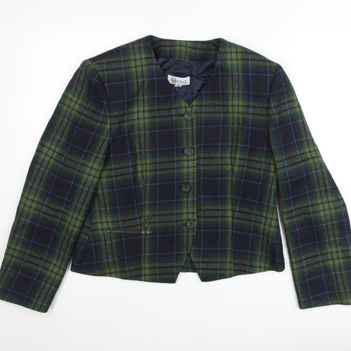 Bianca Womens Green Checked Wool Blend Blazer Jacket Size 10