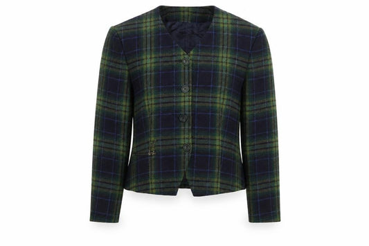 Front view of Bianca women’s green checked wool blend blazer jacket, size UK 10