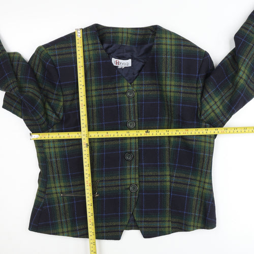 Bianca Womens Green Checked Wool Blend Blazer Jacket Size 10