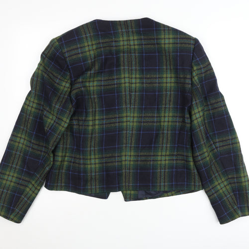 Bianca Womens Green Checked Wool Blend Blazer Jacket Size 10