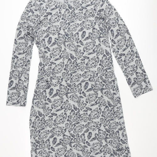 Weird Fish Women's Grey Floral Shift Dress Size 12 Long Sleeve