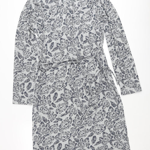 Weird Fish Women's Grey Floral Shift Dress Size 12 Long Sleeve