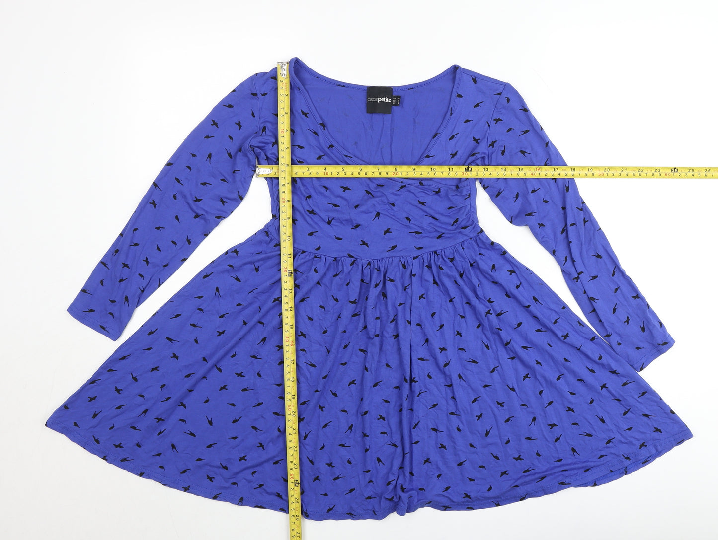 ASOS Petite Women’s Blue Bird Print Skater Dress Size 10