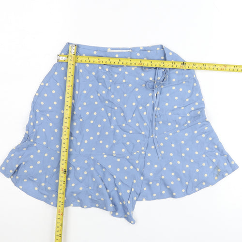 Pull & Bear Women Blue Polka Dot Wrap Skirt XS Viscose