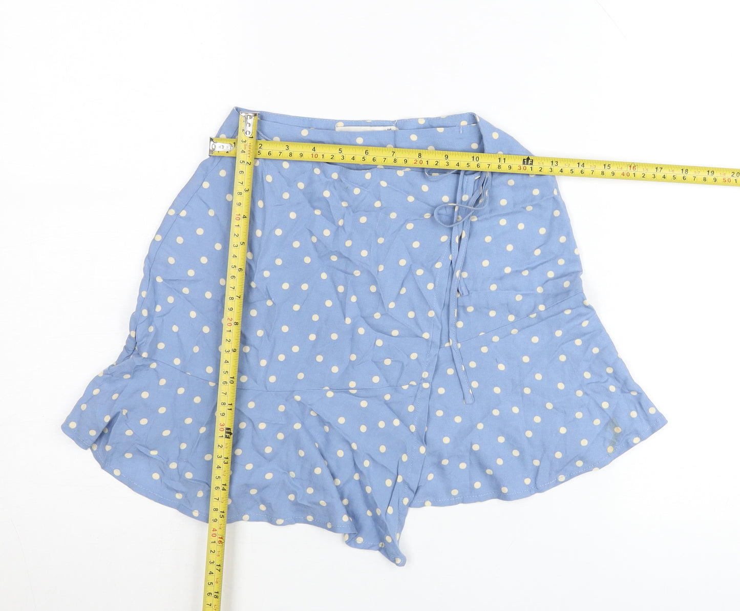 Pull & Bear Women Blue Polka Dot Wrap Skirt XS Viscose