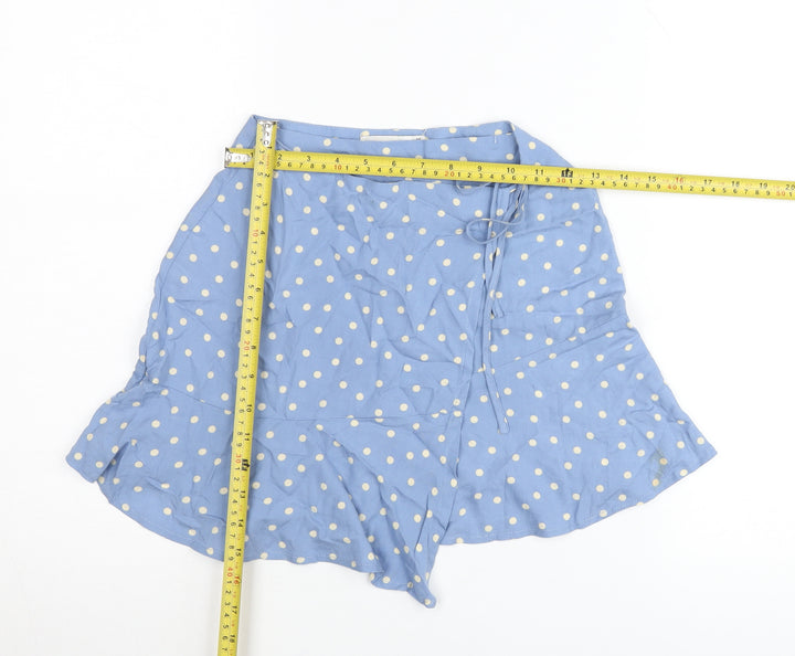 Pull & Bear Women Blue Polka Dot Wrap Skirt XS Viscose