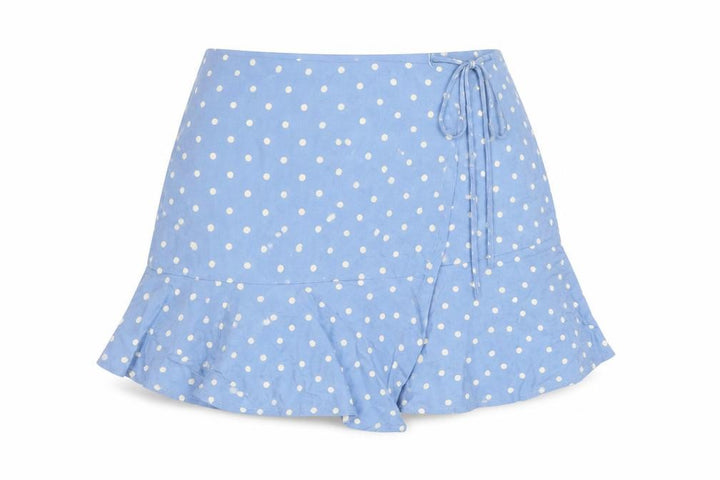 Pull&Bear Women Blue Polka Dot Wrap Skirt XS Viscose
