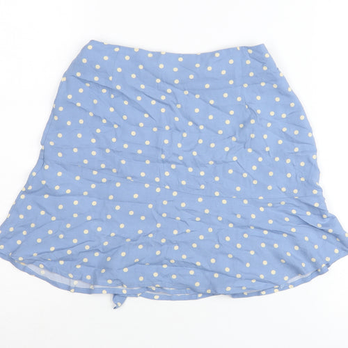 Pull & Bear Women Blue Polka Dot Wrap Skirt XS Viscose