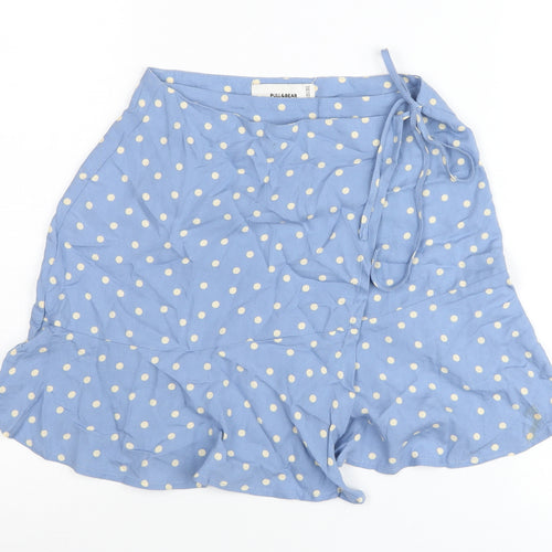 Pull & Bear Women Blue Polka Dot Wrap Skirt XS Viscose