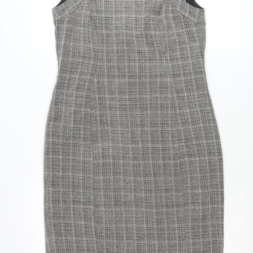 Wallis Petite Grey Check Sheath Dress Women’s Size 12 Sleeveless Workwear