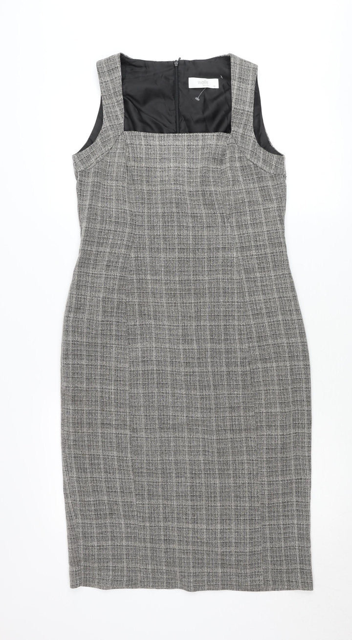 Wallis Petite Grey Check Sheath Dress Women’s Size 12 Sleeveless Workwear