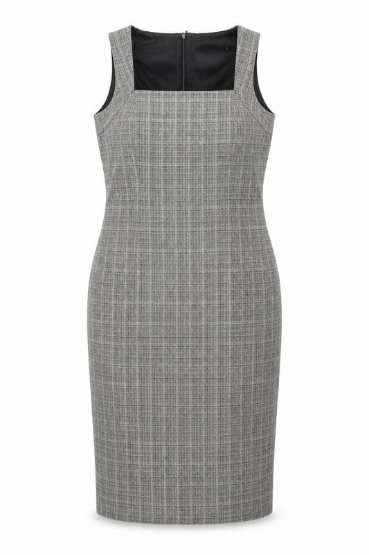 Front view of Wallis Petite Grey Check Sheath Dress Women’s, size UK 12, Sleeveless Workwear