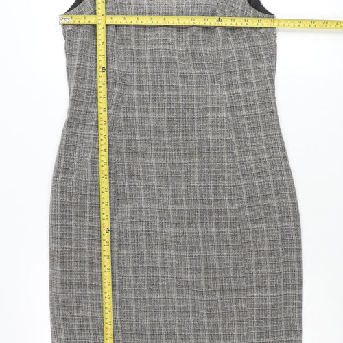 Wallis Petite Grey Check Sheath Dress Women’s Size 12 Sleeveless Workwear