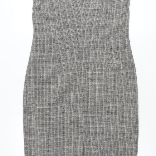 Wallis Petite Grey Check Sheath Dress Women’s Size 12 Sleeveless Workwear