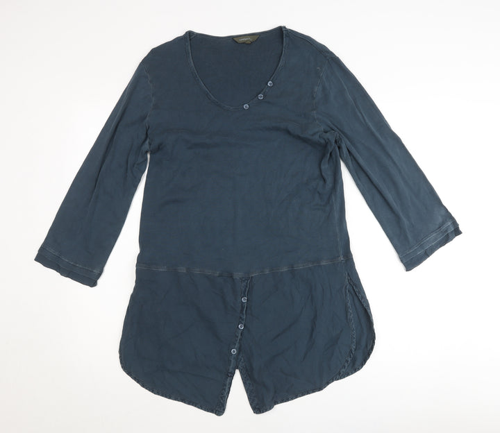 Sandwich Women’s Blue Cotton Tunic Blouse XL 3/4 Sleeve Scoop Neck