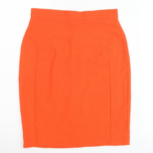 Topshop Women Orange UK 8 Pencil Skirt High Waist Stretch Zip