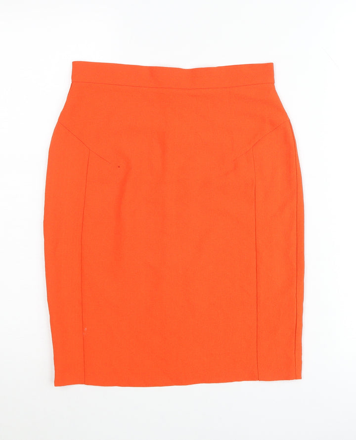 Topshop Women Orange UK 8 Pencil Skirt High Waist Stretch Zip