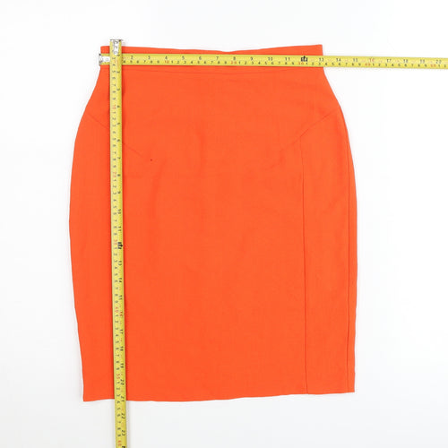 Topshop Women Orange UK 8 Pencil Skirt High Waist Stretch Zip