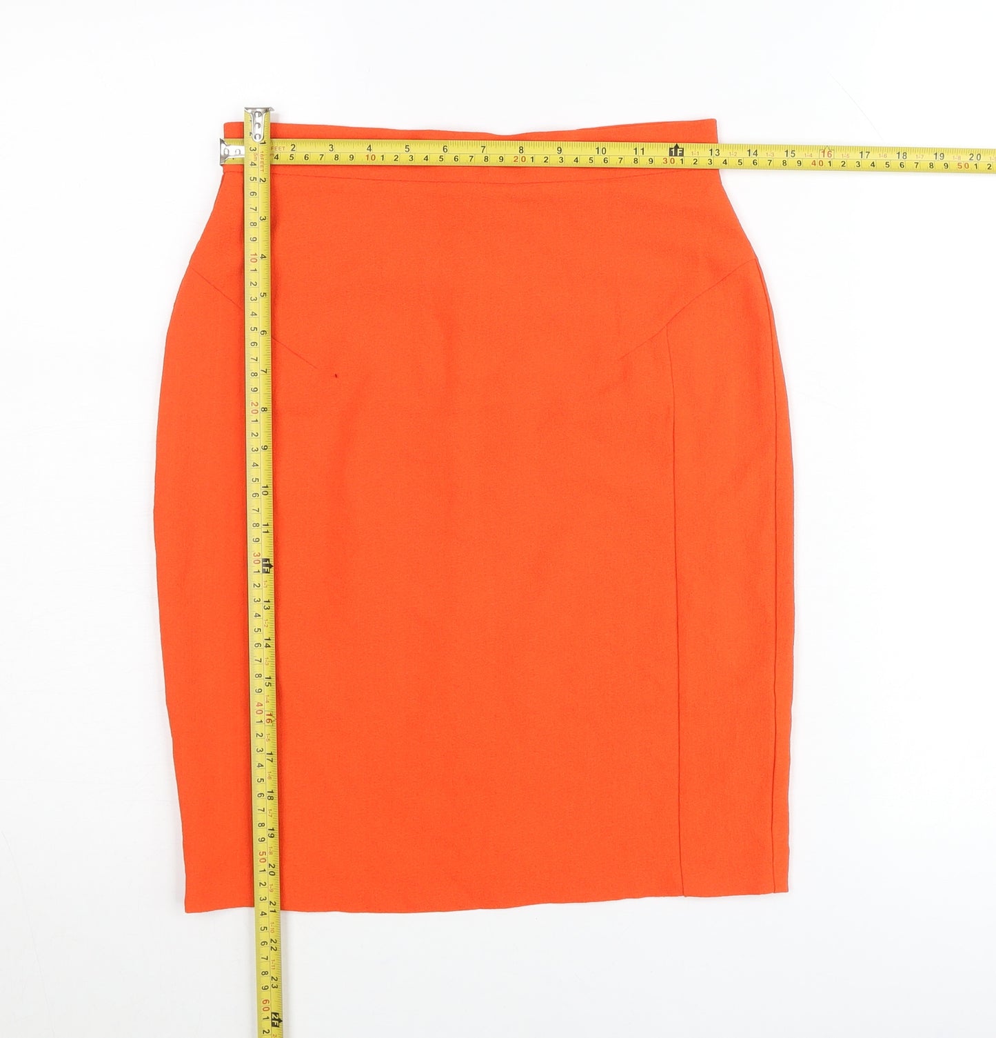 Topshop Women Orange UK 8 Pencil Skirt High Waist Stretch Zip