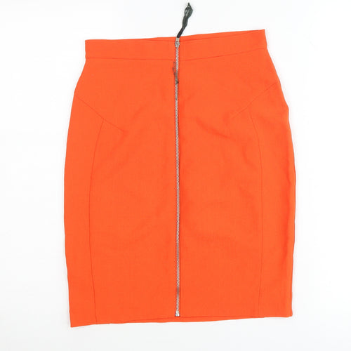 Topshop Women Orange UK 8 Pencil Skirt High Waist Stretch Zip
