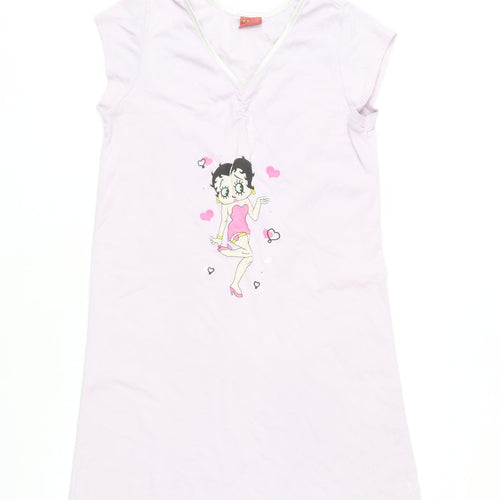 Betty Boop Womens Pink Cotton Nightshirt UK 14 V-Neck Cartoon