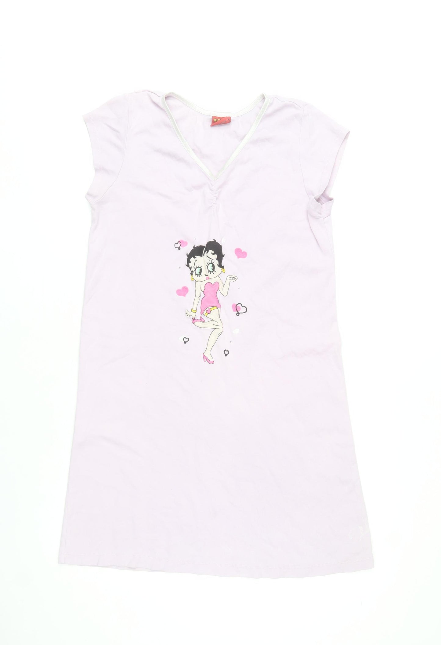 Betty Boop Womens Pink Cotton Nightshirt UK 14 V-Neck Cartoon