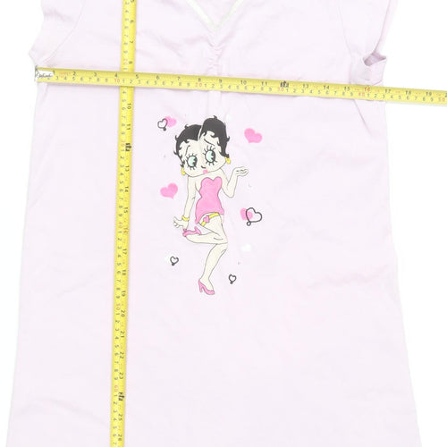 Betty Boop Womens Pink Cotton Nightshirt UK 14 V-Neck Cartoon