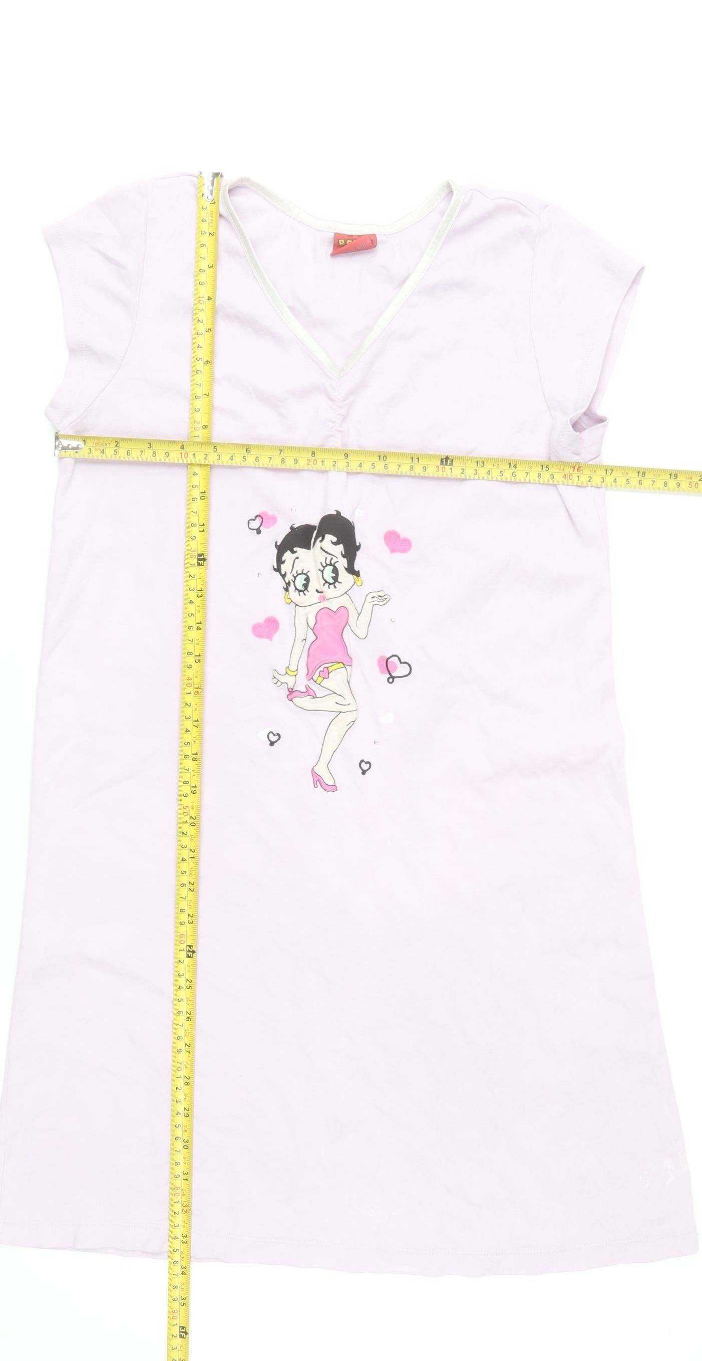 Betty Boop Womens Pink Cotton Nightshirt UK 14 V-Neck Cartoon