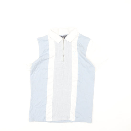 Next Boys Blue White Polo Shirt 11 Years Cotton Short Sleeve Zip Collar