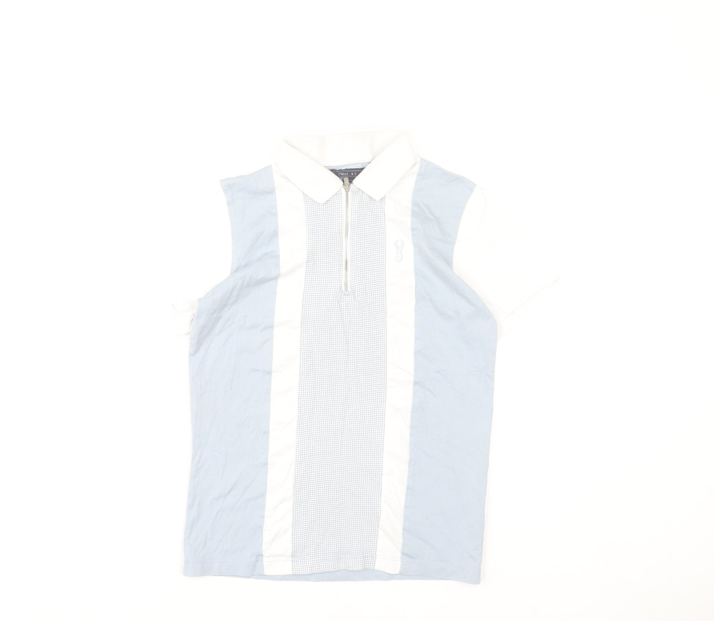 Next Boys Blue White Polo Shirt 11 Years Cotton Short Sleeve Zip Collar