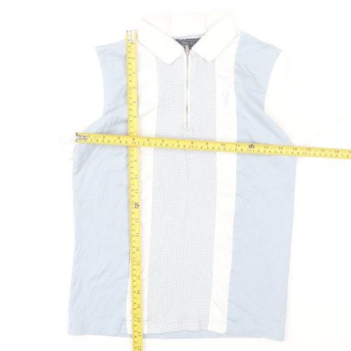Next Boys Blue White Polo Shirt 11 Years Cotton Short Sleeve Zip Collar