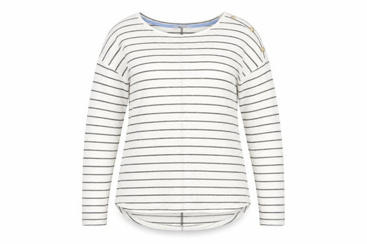 Front view of Next Women’s White Striped Boat Neck Long Sleeve T-Shirt, size UK 12