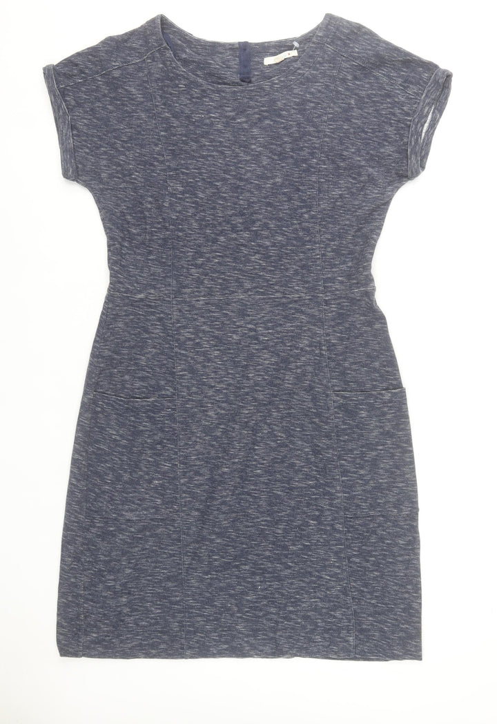 White Stuff Women’s Blue Cotton Shift Dress Size 14 Short Sleeve