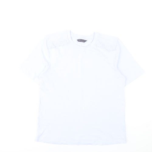 Marks and Spencer Womens Pale Blue T-Shirt Size 10 Cotton Embroidered