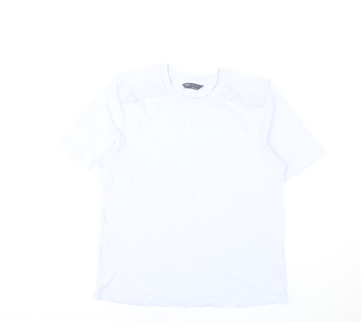 Marks and Spencer Womens Pale Blue T-Shirt Size 10 Cotton Embroidered