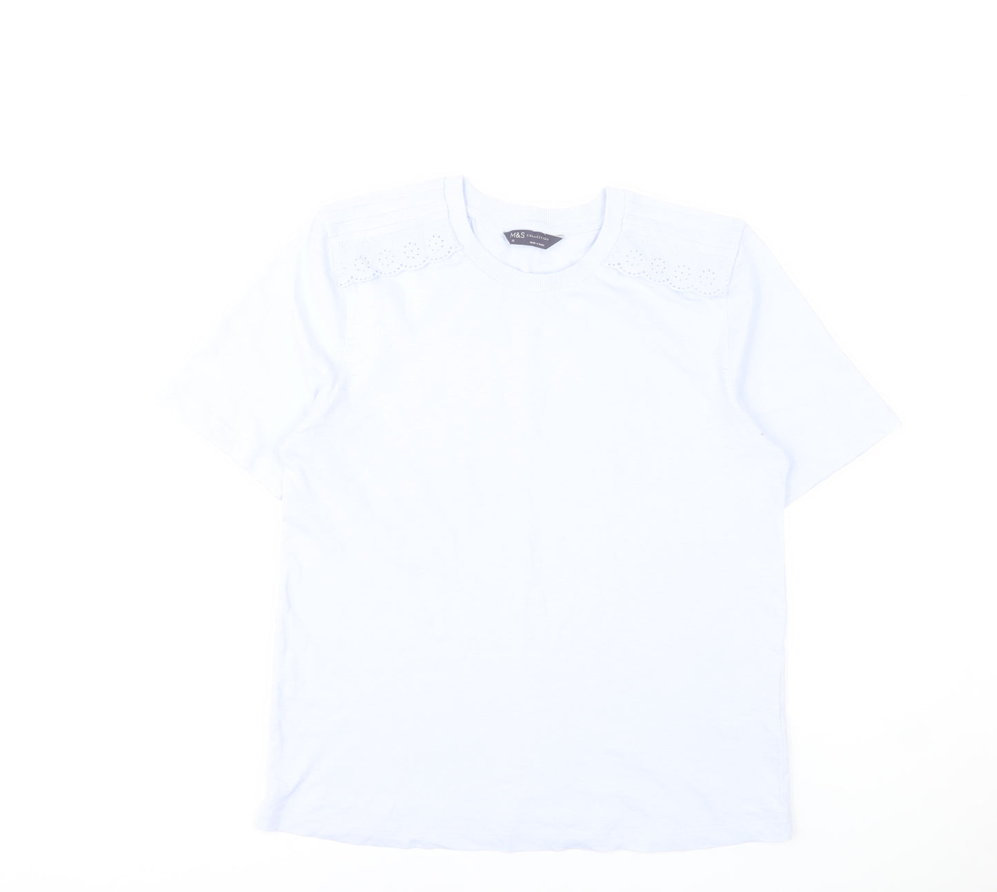 Marks and Spencer Womens Pale Blue T-Shirt Size 10 Cotton Embroidered