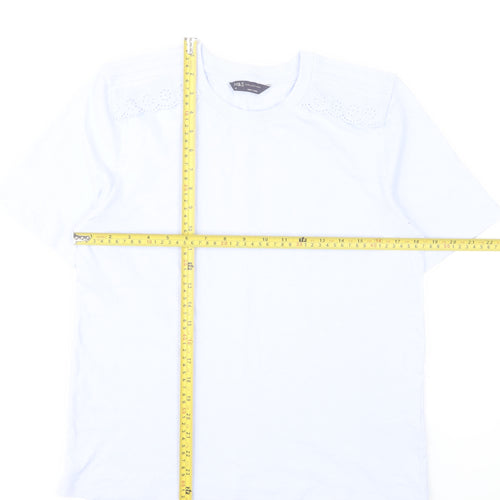 Marks and Spencer Womens Pale Blue T-Shirt Size 10 Cotton Embroidered