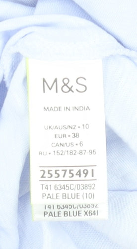 Marks and Spencer Womens Pale Blue T-Shirt Size 10 Cotton Embroidered