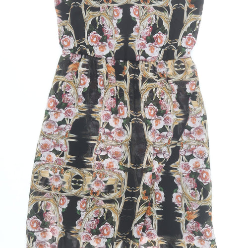 Miss Selfridge Womens Black Floral Midi Fit & Flare Dress Size 10