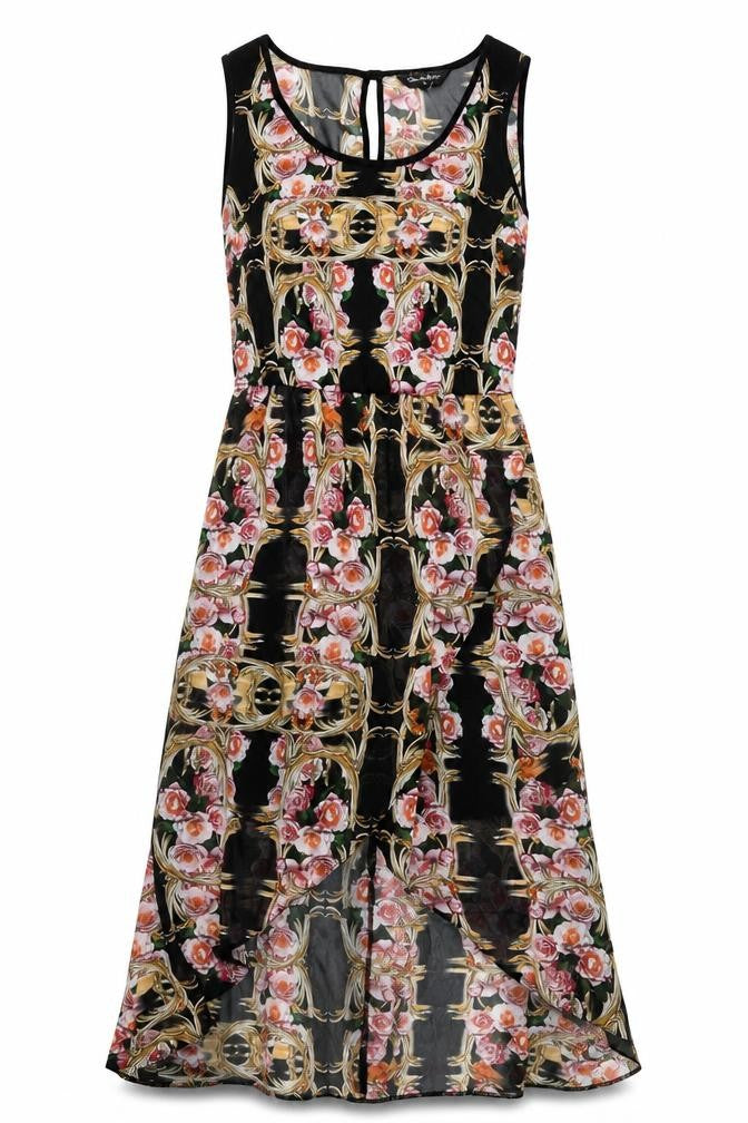 Miss Selfridge Womens Black Floral Midi Fit & Flare Dress Size 10