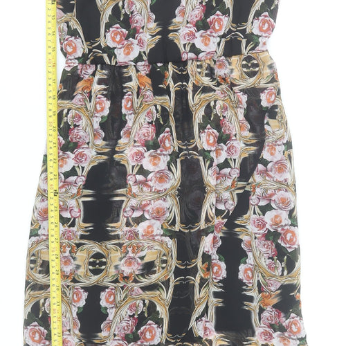Miss Selfridge Womens Black Floral Midi Fit & Flare Dress Size 10